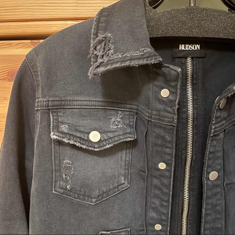 Rare Women’s Hudson Black Zip Ripped Jean Jacket Size S